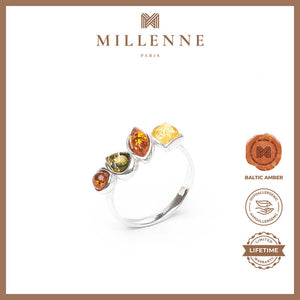 MILLENNE Multifaceted Baltic Amber Rhytymic Silver Ring with 925 Sterling Silver
