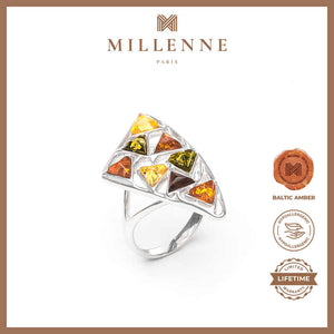 MILLENNE Multifaceted Baltic Amber Multi-Tone Sail Silver Ring with 925 Sterling Silver