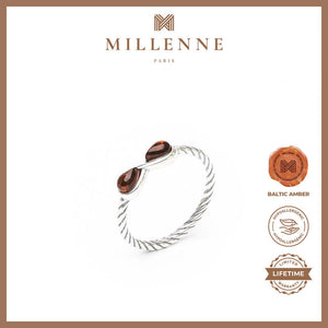 MILLENNE Multifaceted Baltic Amber Infinity Silver Ring with 925 Sterling Silver