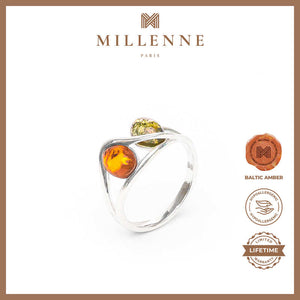 MILLENNE Multifaceted Baltic Amber Double Oval Silver Ring with 925 Sterling Silver