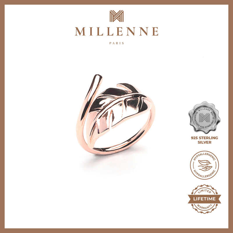 MILLENNE Millennia 2000 Mockup Leaf Curly Rose Gold Adjustable Ring with 925 Sterling Silver
