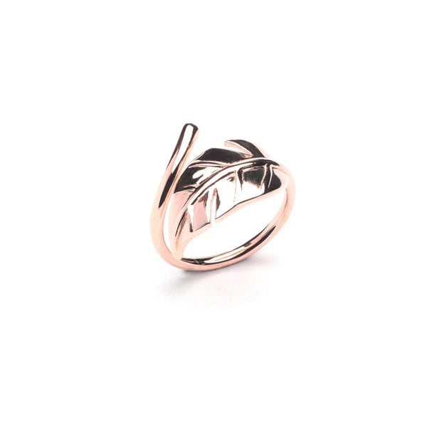 MILLENNE Millennia 2000 Mockup Leaf Curly Rose Gold Adjustable Ring with 925 Sterling Silver