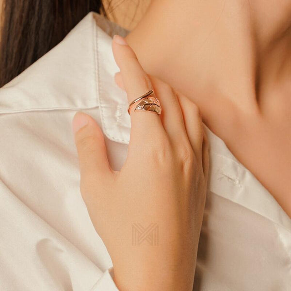 MILLENNE Millennia 2000 Mockup Leaf Curly Rose Gold Adjustable Ring with 925 Sterling Silver