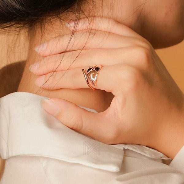 MILLENNE Millennia 2000 Mockup Leaf Curly Rose Gold Adjustable Ring with 925 Sterling Silver