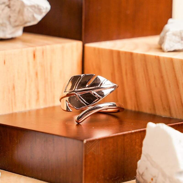 MILLENNE Millennia 2000 Mockup Leaf Curly Rose Gold Adjustable Ring with 925 Sterling Silver