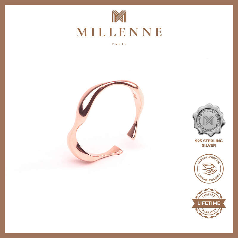 MILLENNE Minimal Organic Flow Rose Gold Ring with 925 Sterling Silver