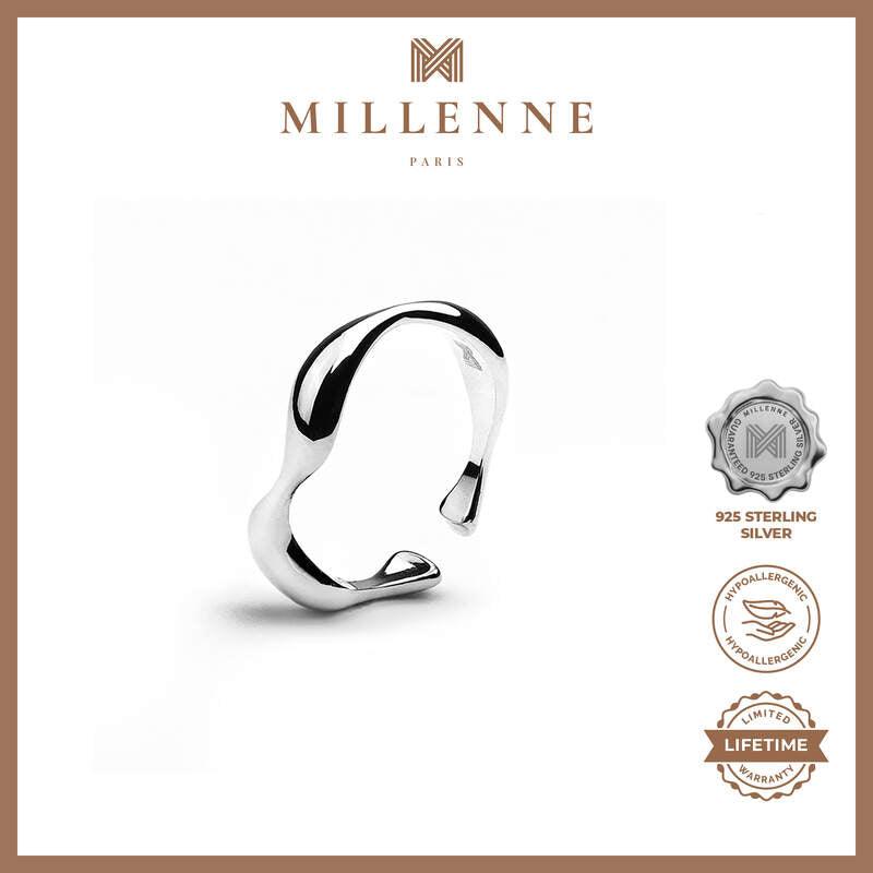 MILLENNE Minimal Organic Flow Rhodium Ring with 925 Sterling Silver