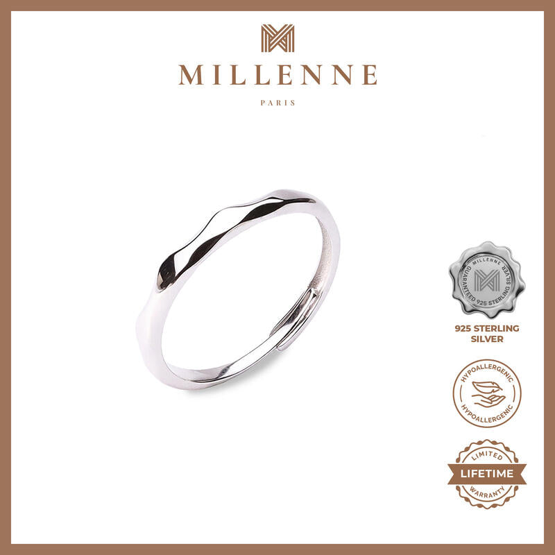 MILLENNE Minimal Curvy White Gold Stackable Ring with 925 Sterling Silver