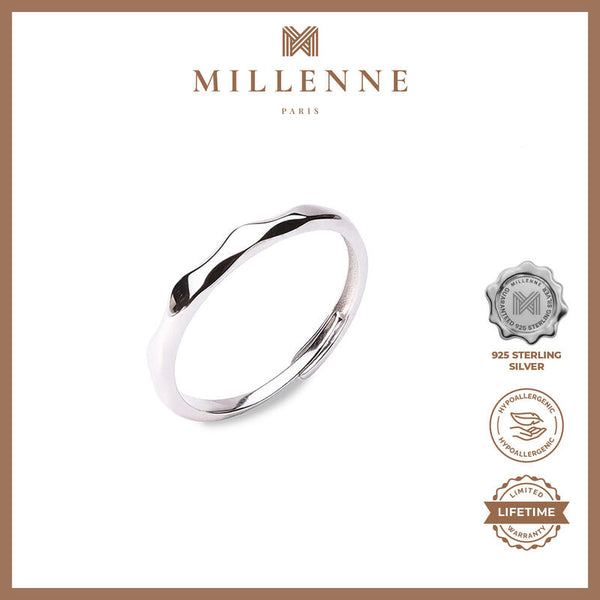MILLENNE Minimal Curvy White Gold Stackable Ring with 925 Sterling Silver