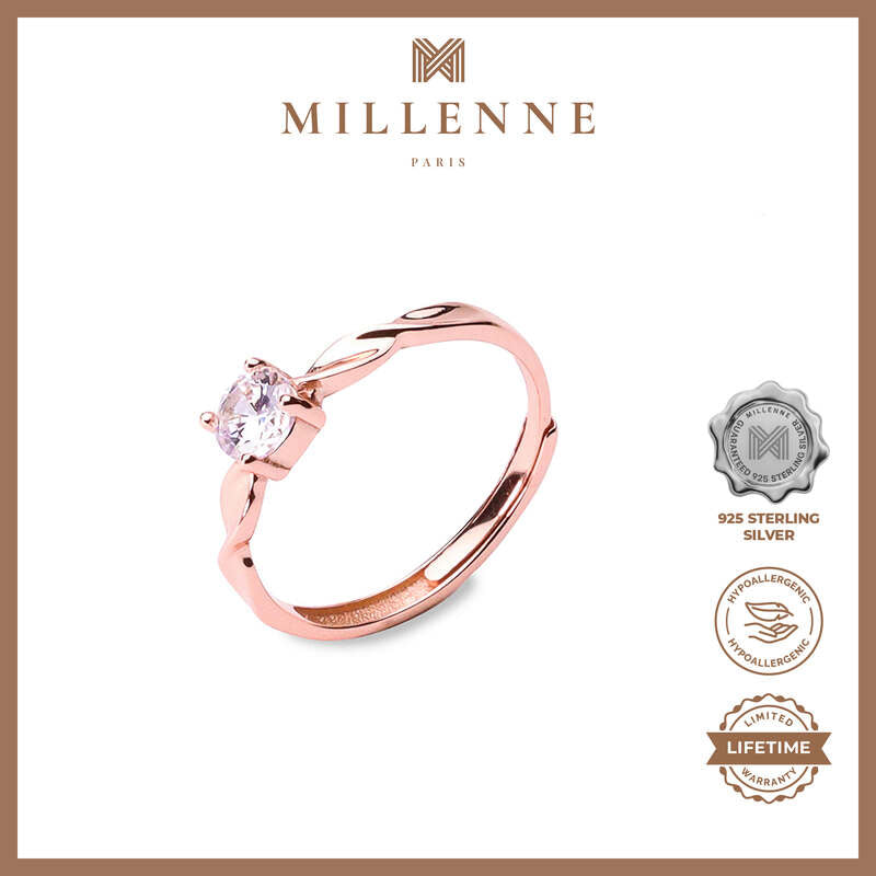 MILLENNE Made For The Night Diamonds are Forever Square Cubic Zirconia Rose Gold Ring with 925 Sterling Silver