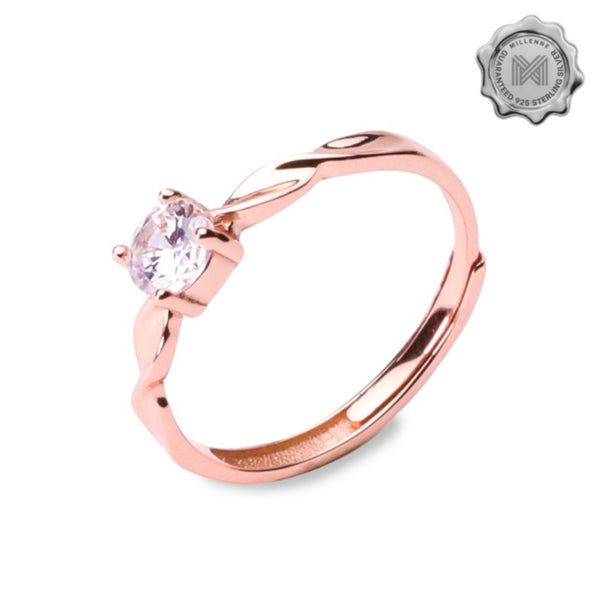 MILLENNE Made For The Night Diamonds are Forever Square Cubic Zirconia Rose Gold Ring with 925 Sterling Silver