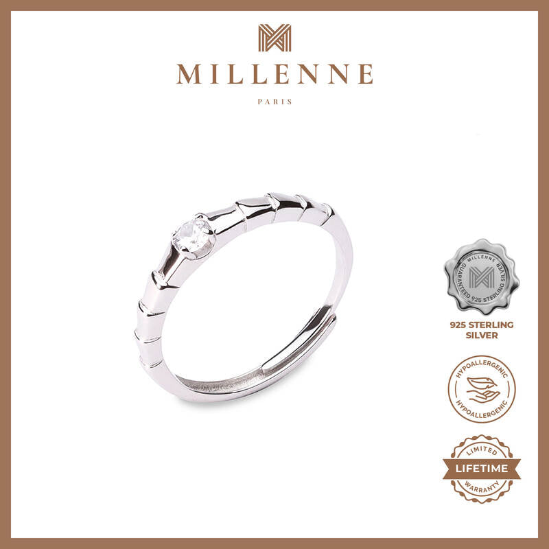 MILLENNE Minimal Petite Cubic Zirconia White Gold Stackable Ring with 925 Sterling Silver