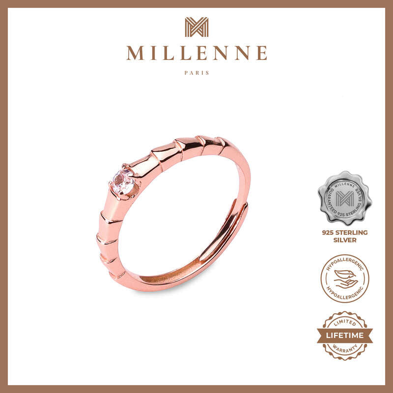 MILLENNE Minimal Petite Cubic Zirconia Rose Gold Stackable Ring with 925 Sterling Silver