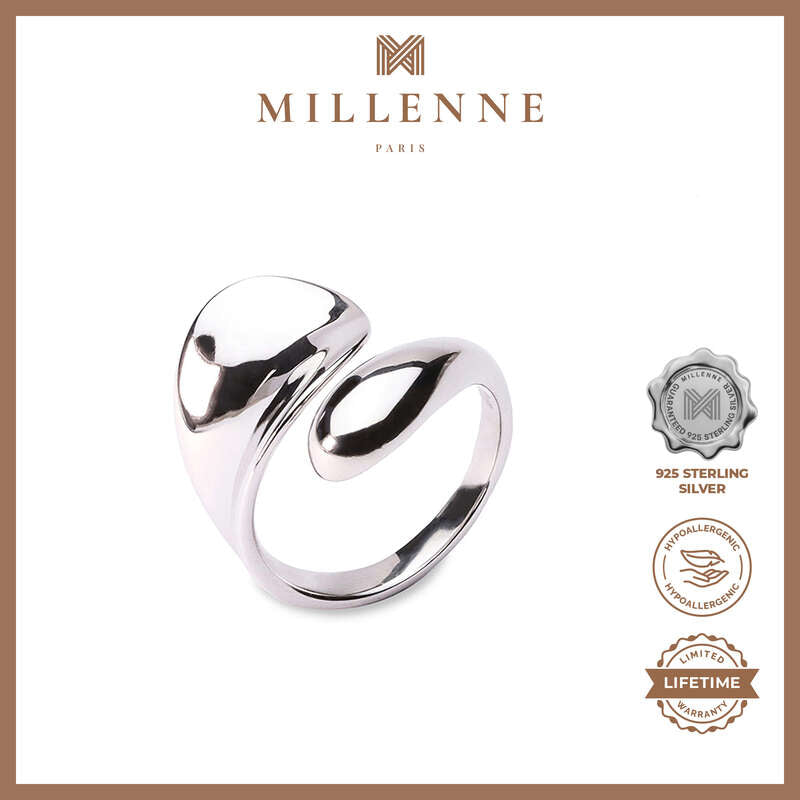 MILLENNE Minimal Globule White Gold Adjustable Ring with 925 Sterling Silver