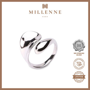 MILLENNE Minimal Globule White Gold Adjustable Ring with 925 Sterling Silver