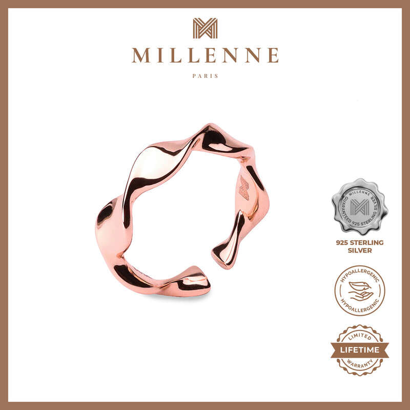 MILLENNE Millennia 2000 Organic Wave Stackable Rose Gold Ring with 925 Sterling Silver