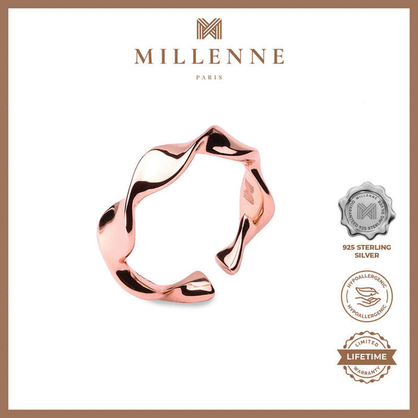 MILLENNE Millennia 2000 Organic Wave Stackable Rose Gold Ring with 925 Sterling Silver