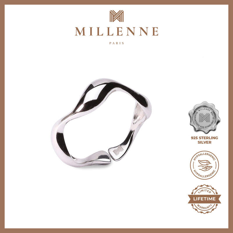 MILLENNE Millennia 2000 Rythymic Stackable White Gold Ring with 925 Sterling Silver