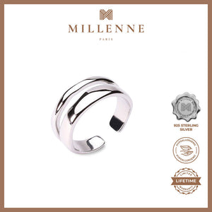 MILLENNE Millennia 2000 Double Line Stackable White Gold Ring with 925 Sterling Silver