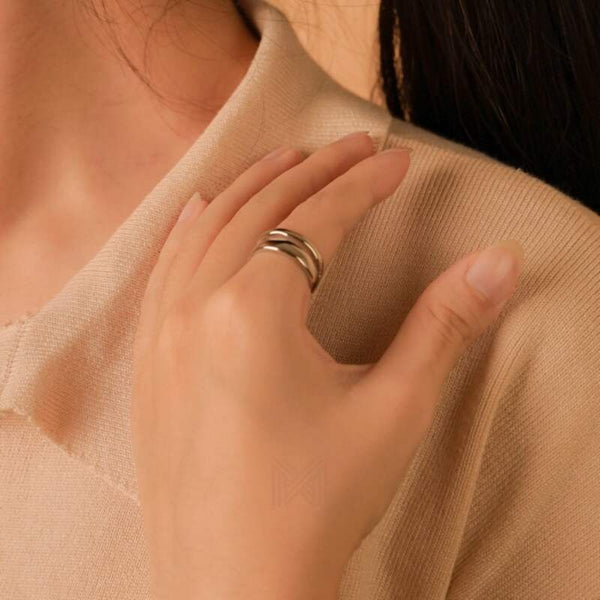 MILLENNE Millennia 2000 Double Line Stackable White Gold Ring with 925 Sterling Silver