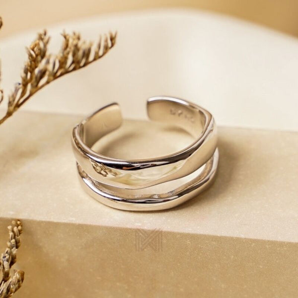 MILLENNE Millennia 2000 Double Line Stackable White Gold Ring with 925 Sterling Silver