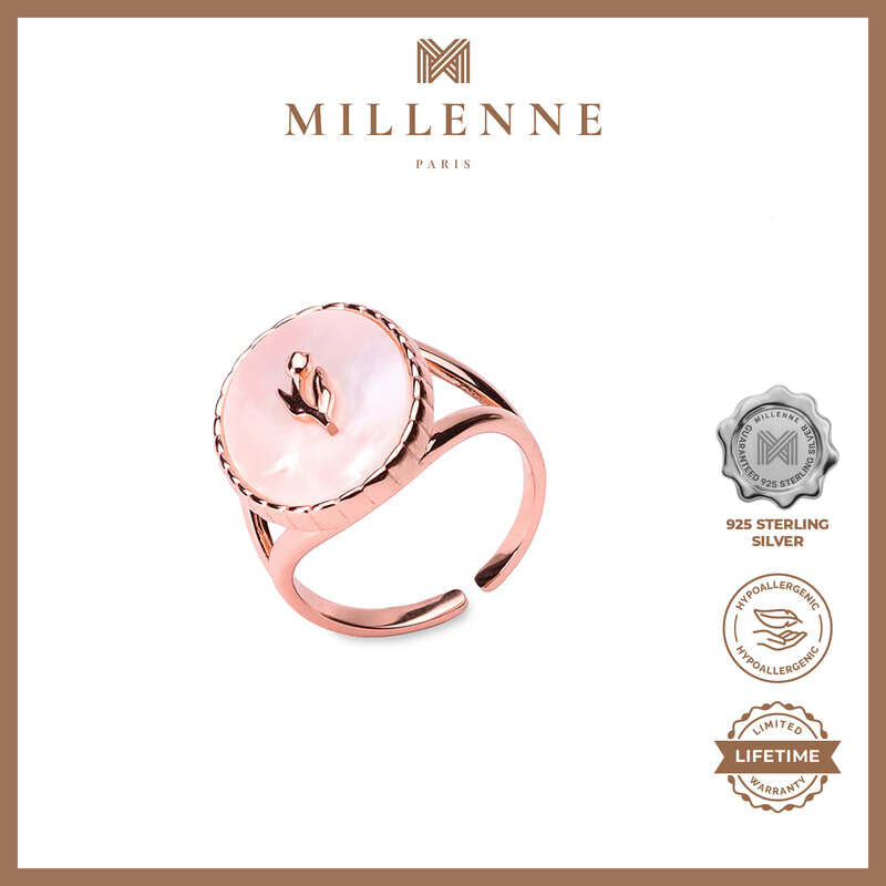 MILLENNE Millennia 2000 Mother of Pearls Victorian Bold Rose Gold Ring with 925 Sterling Silver