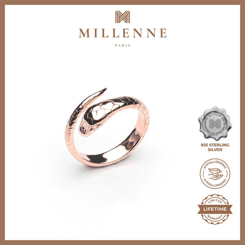 MILLENNE Millennia 2000 Statement Serpent Rose Gold Adjustable Ring with 925 Sterling Silver