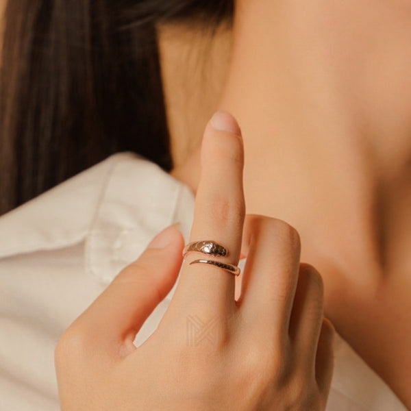 MILLENNE Millennia 2000 Statement Serpent Rose Gold Adjustable Ring with 925 Sterling Silver