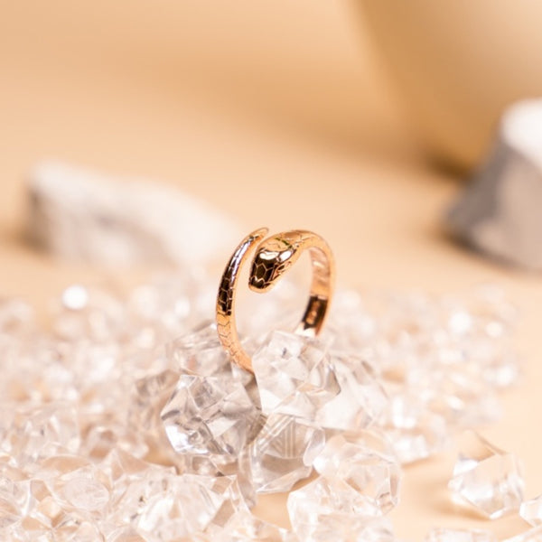 MILLENNE Millennia 2000 Statement Serpent Rose Gold Adjustable Ring with 925 Sterling Silver