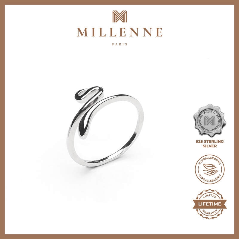 MILLENNE Millennia 2000 Sleek Serpent Silver Adjustable Ring with 925 Sterling Silver