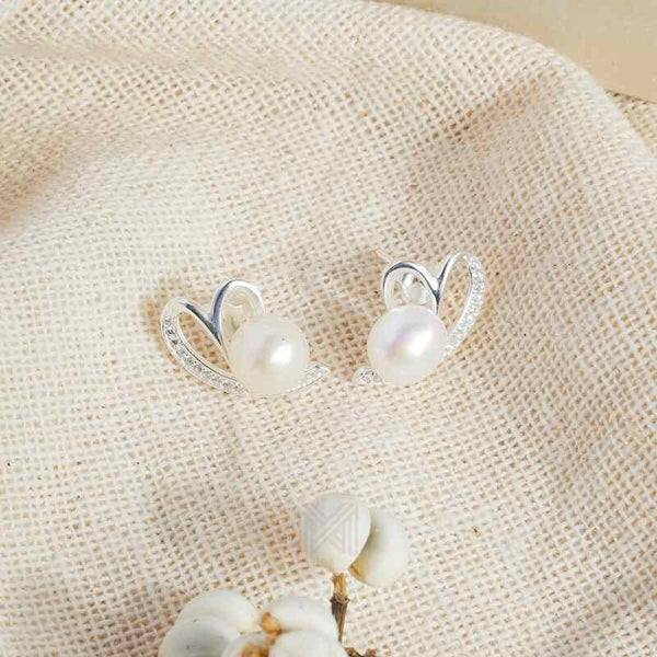 MILLENNE Made For The Night Freshwater Pearl Heart Cubic Zirconia Silver Necklace and Earrings Set with 925 Sterling Silver