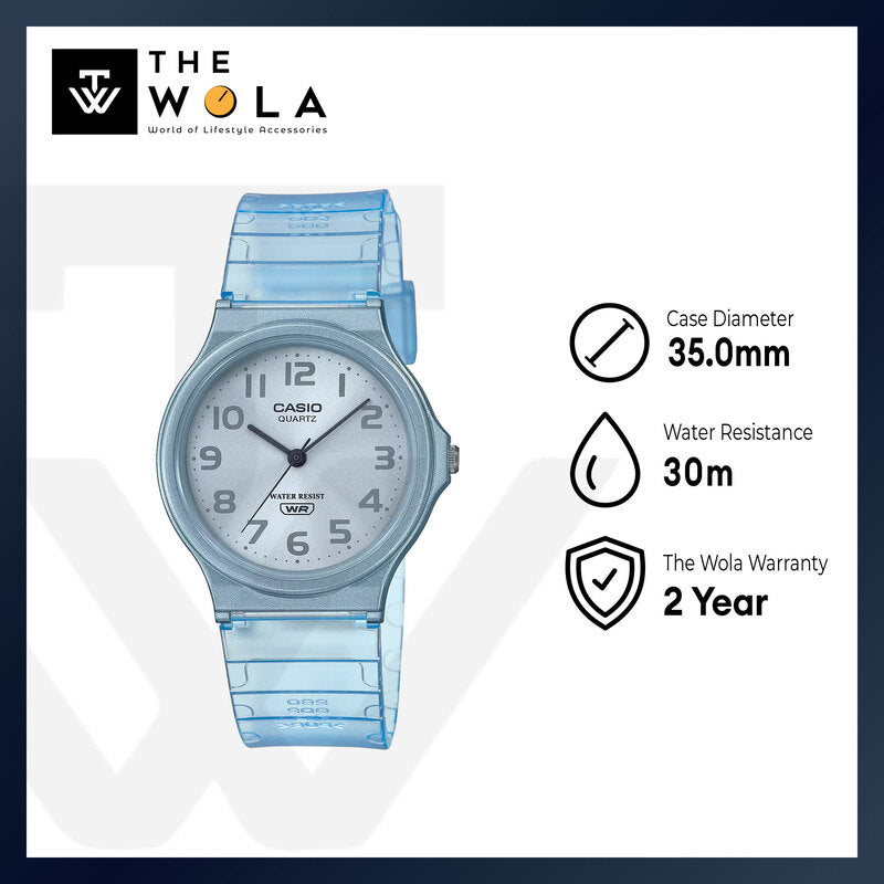 Casio Pop Series Unisex Analog Watch MQ-24S-2B with Blue Transparent Resin Band