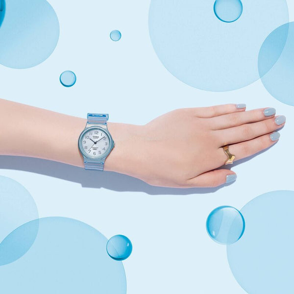 Casio Pop Series Unisex Analog Watch MQ-24S-2B with Blue Transparent Resin Band
