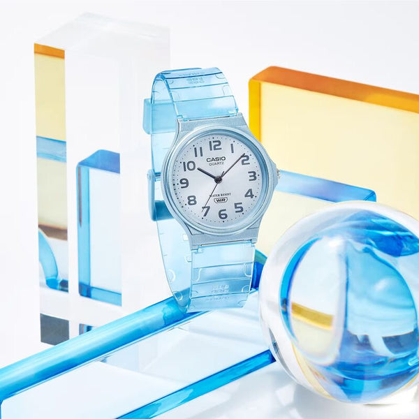 Casio Pop Series Unisex Analog Watch MQ-24S-2B with Blue Transparent Resin Band