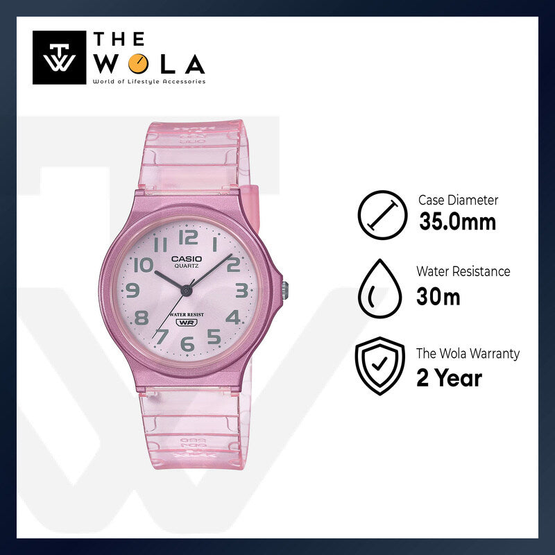 Casio Pop Series Unisex Analog Watch MQ-24S-4B with Pink Transparent Resin Band