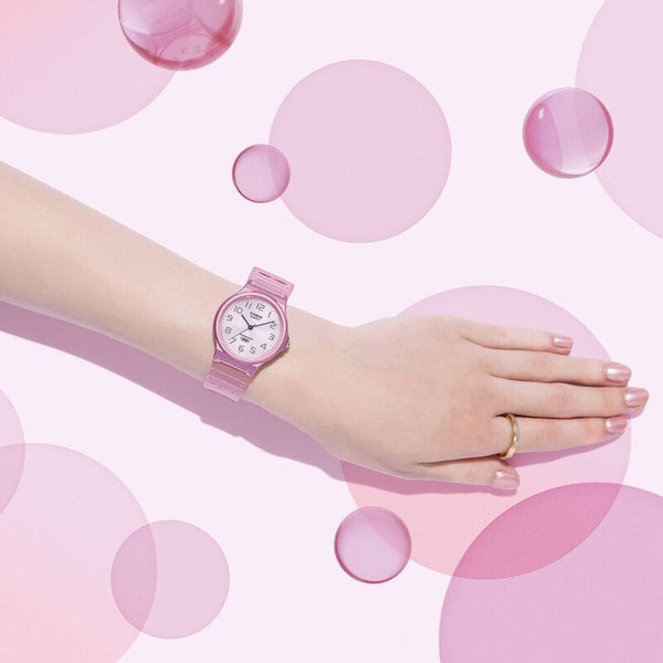 Casio Pop Series Unisex Analog Watch MQ-24S-4B with Pink Transparent Resin Band