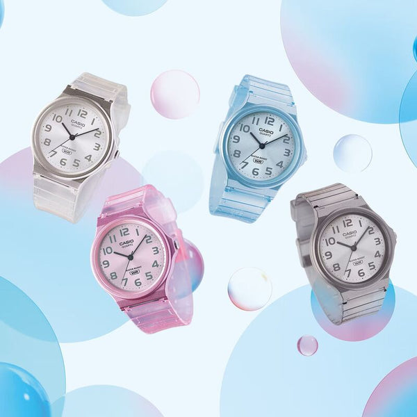 Casio Pop Series Unisex Analog Watch MQ-24S-4B with Pink Transparent Resin Band