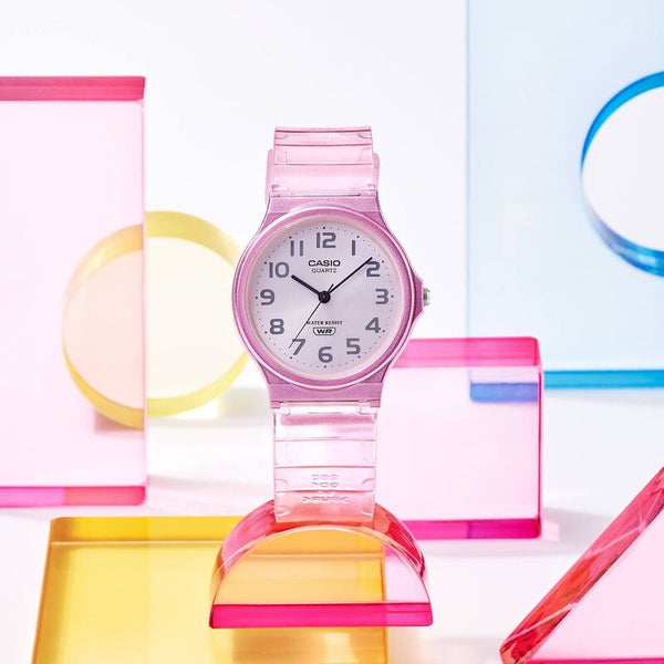Casio Pop Series Unisex Analog Watch MQ-24S-4B with Pink Transparent Resin Band