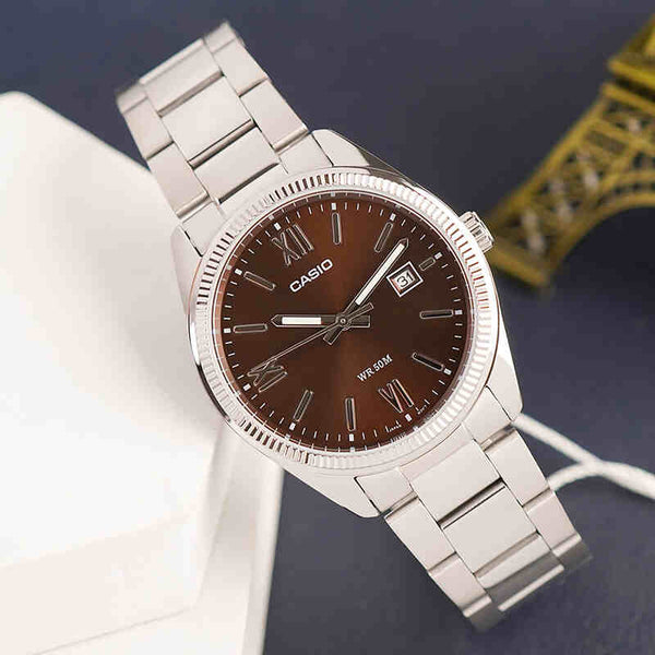 Casio Men Analog Watch MTP-1302DD-5AV Silver Stainless Steel Strap