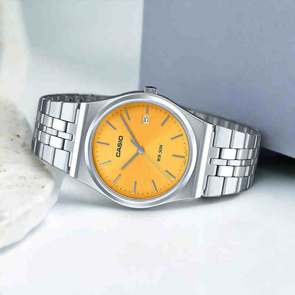 Casio Men Analog Watch MTP-B145D-9AV Silver Stainless Steel Strap