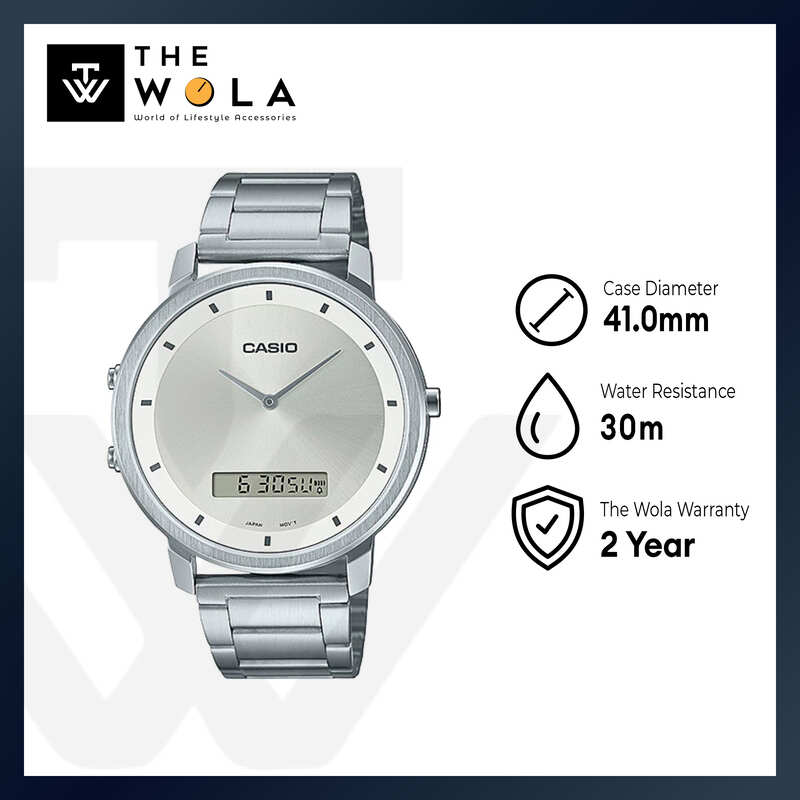 Casio Men's Analog-Digital Watch MTP-B200D-7E Silver Stainless Steel Band Watch for Men