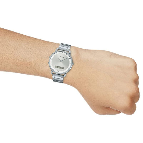 Casio Men's Analog-Digital Watch MTP-B200D-7E Silver Stainless Steel Band Watch for Men
