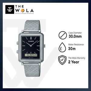 Casio Men's Analog-Digital Watch MTP-B205M-1E Silver Stainless Steel Mesh Band Watch for men