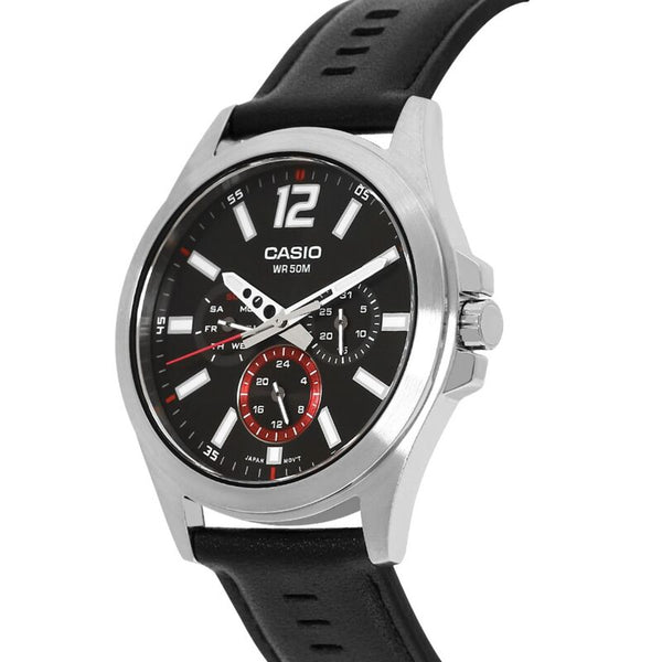 Casio Men's Analog Watch MTP-E350L-1BV Black Genuine Leather Watch for men