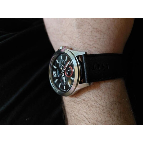 Casio Men's Analog Watch MTP-E350L-1BV Black Genuine Leather Watch for men