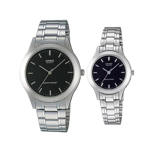 Casio Couple Watch Analog MTP-LTP-1128A-1A with Silver Stainless Steel Band