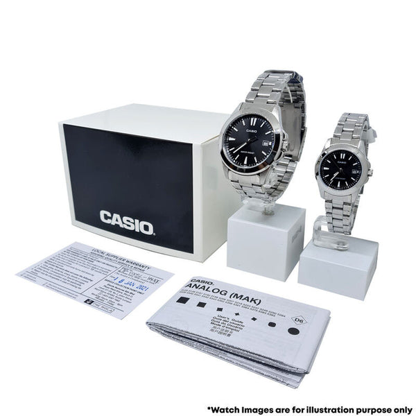 Casio Couple Watch Analog MTP-LTP-1128A-1A with Silver Stainless Steel Band