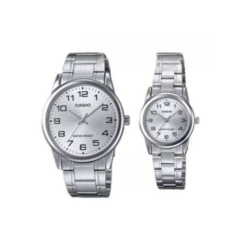 Casio Couple Analog Watch MTP-LTP-V001D-7B with Silver Stainless Steel Band