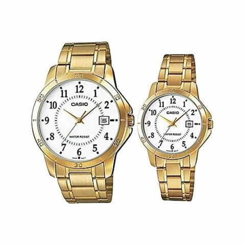 Casio Couple Analog Watch MTP-LTP-V004G-7B with Gold Stainless Steel Band