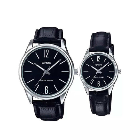Casio Couple Watch Analog MTP-LTP-V005L-1B with Black Leather Band
